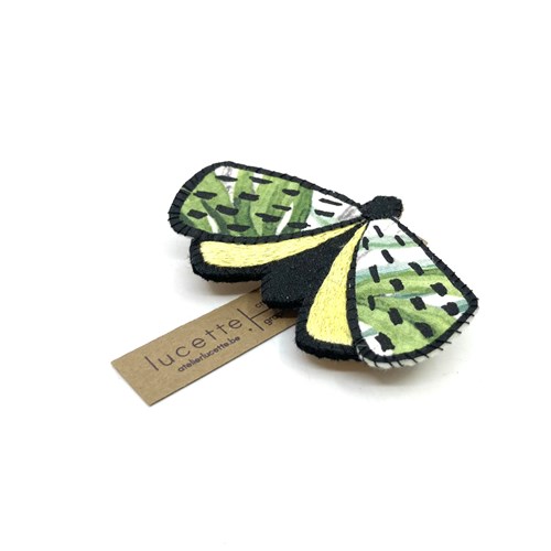 Broche papillon vert et jaune