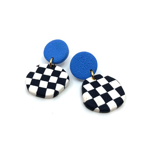 Boucles d'oreilles - bleu et damier