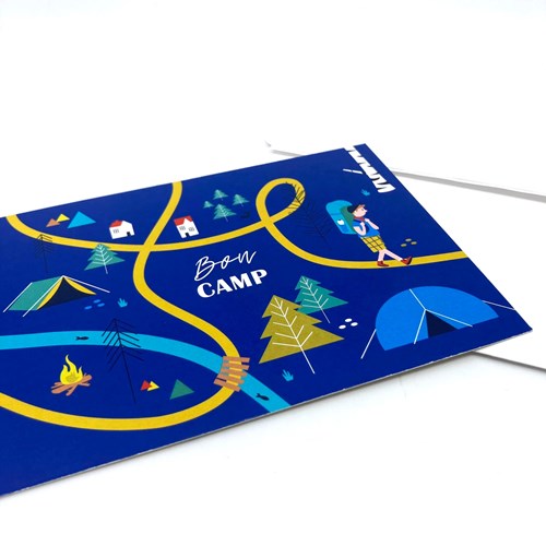 Carte "Bon camp" fond bleu + Enveloppe