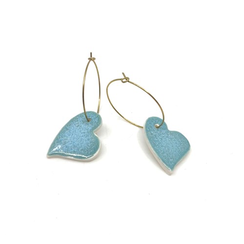 Boucles d'oreilles en porcelaine coeur bleu clair