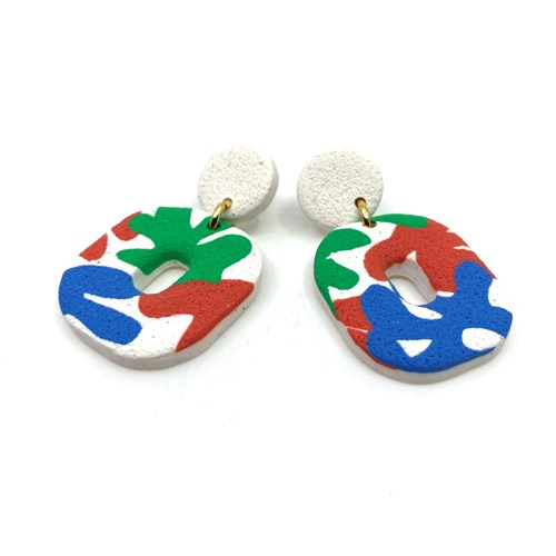 Boucles d'oreilles blanc cassé motif feuiles vert bleu